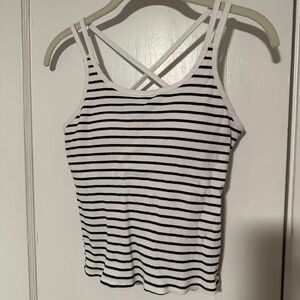 Black-and-white striped tank with spaghetti straps and built-in bra, size M